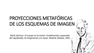 PROYECCIONES METAFÓRICAS
DE LOS ESQUEMAS DE IMAGEN
Mark Johnson. El cuerpo en la mente. Fundamentos corporales
del significado, la imaginación y la razón. Madrid, Debate, 1991.
 