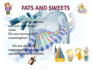 They are high in calories
and low nutritional
value.
Do not overuse their
consumption

   Do not abuse its
consumption because it
can be harmful to health.
 