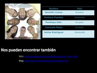 Nos pueden encontrar tambiénWiki: http://es.grupoj.wikia.com/wiki/Juventud_Jovial_WikiBlog: http://www.j-tecnopedagogos.blogspot.com