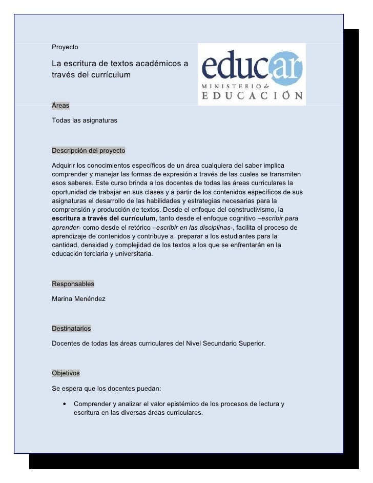 Proyecto Escritura de textos académicos a través del
