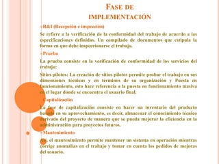 Fijar un marco de tiempo apropiado al designio.Fases de un proyectoPara poder administrarlo en un contexto de calidad, un proyecto deberá pasar por varias fases, al final de las cuales deberán definirse los acontecimientos importantes. Cada etapa se relaciona con una prestación y una validación basadas en un documento específico. Esto permite supervisar los productos finales para que cumplan con los requisitos definidos y asegurar el cumplimiento de los costos pactados y del tiempo establecido. 