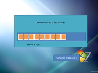 Llevando acabo la instalación




Proceso 70%




                           Cancelar Instalación
 