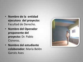 ContactosEjecutor(s)Nombre: María Belén Garcés AsesTeléfono:   083140159Dirección: El Pisque Correo electrónico: mabelengr@hotmail.esOperador(s)Nombre: Dr. Pablo CisnerosTeléfono: 099226730Dirección: Bolívar 20-35 y QuitoCorreo electrónico: pablocisneros@uti.edu.ecNombre de la Empresa o Unidad productiva beneficiarias:Empleadores y Trabajadores de la ciudad de Ambato.