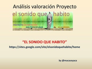 Análisis valoración Proyecto
“EL SONIDO QUE HABITO”
https://sites.google.com/site/elsonidoquehabito/home
by @macaseyaca
 