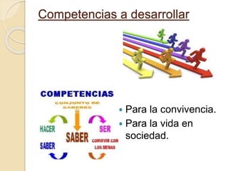 Competencias a desarrollar
 Para la convivencia.
 Para la vida en
sociedad.
 