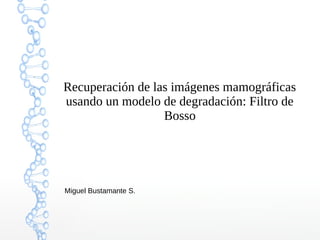 Recuperación de las imágenes mamográficas 
usando un modelo de degradación: Filtro de 
Bosso 
Miguel Bustamante S. 
 