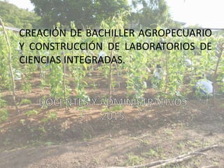 CREACIÓN DE BACHILLER AGROPECUARIO
Y CONSTRUCCIÓN DE LABORATORIOS DE
CIENCIAS INTEGRADAS.
 