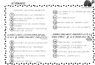 “LAS TORTUGAS”
ELEGIMOS NUENSTRO PROYECTO
INVESTIGAMOS LAS TORTUGAS
APRENDEMOS LA C DE CONCHITA.
NOS SABEMOS LA FÁBULA DE
LA LIEBRE Y LA TORTUGALAS TORTUGAS SON REPTILES
ÍNDICE
PONEMOS NOMBRE A NUESTRA
TORTUGUITA.
CONCHITA ES DE COLOR VERDE
OSCURO
LA OBSERVAMOS CON ATENCIÓN Y
VEMOS SUS PATAS
EMPEZAMOS A INVESTIGAR EN
CASA Y APRENDEMOS QUE...
LA CONCHA SE LLAMA CAPARAZÓN
POR ESO TIENEN LA SANGRE FRIA.
NOSOTROS TENEMOS LA SANGRE
CALIENTE
NACEN DE HUEVO
UNAS VIVEN EN LA TIERRA Y OTRAS
EN EL AGUA
APRENDEMOS ADIVINANZAS
CUENTOS Y CANCIONES
SON MUY LENTAS
PUEDEN DURAR MUCHOS AÑOS
APRENDEMOS ACERTIJOS
CANTAMOS Y BAILAMOS JUNTOS
ADIVINA ADIVINANZA
1
2
3
4
5
6
7
8
9
10
11
12
13
14
15
16
17
 