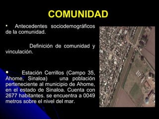 COMUNIDAD
Antecedentes sociodemográficos
de la comunidad.


Definición de comunidad y
vinculación.

Estación Cerrillos (C...