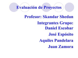 Evaluación de Proyectos
Profesor: Skandar Shedan
Integrantes Grupo:
Daniel Escobar
José Espósito
Aquiles Pandelara
Juan Zamora
 