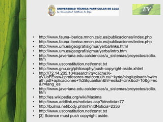 <ul><li>http://www.fauna-iberica.mncn.csic.es/publicaciones/index.php </li></ul><ul><li>http://www.fauna-iberica.mncn.csic...