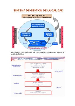 A continuación ejemplarizamos una propuesta para conseguir un sistema de
gestión de Calidad;
 