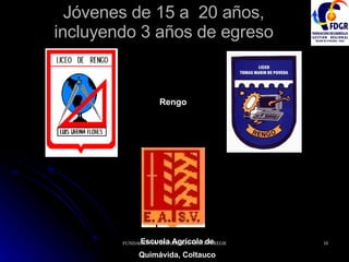 Escuela Agrícola de Quimávida, Coltauco Rengo Jóvenes de 15 a  20 años, incluyendo 3 años de egreso 