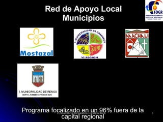 Programa focalizado en un 96% fuera de la capital regional Red de Apoyo Local Municipios 