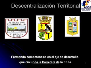 Descentralización Territorial I.  MUNICIPALIDAD DE PEUMO   Formando competencias en el eje de desarrollo  que circunda la Carretera de la Fruta 