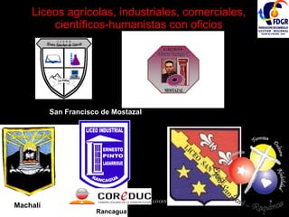 Liceos agrícolas, industriales, comerciales, científicos-humanistas con oficios San Francisco de Mostazal Machalí Rancagua Machalí 