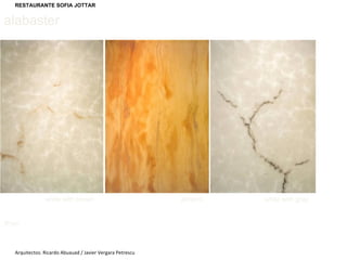alabaster almond white with brown white with gray 3Form Arquitectos: Ricardo Abuauad / Javier Vergara Petrescu RESTAURANTE SOFIA JOTTAR 