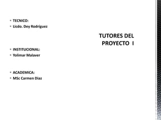  TECNICO:
 Licdo. Dey Rodríguez
 INSTITUCIONAL:
 Yolimar Malaver
 ACADEMICA:
 MSc Carmen Diaz
 