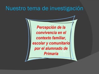 Nuestro tema de investigación Percepción de la convivencia en el contexto familiar, escolar y comunitario por el alumnado de Primaria 