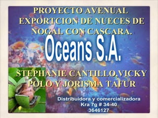PROYECTO AVENUAL
EXPORTCION DE NUECES DE
NOGAL CON CASCARA.

STEPHANIE CANTILLO,VICKY
POLO Y JORISMA TAFUR

 