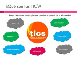 ¿Qué son las TIC's? 
Son un conjunto de tecnologías que permiten el manejo de la información.  