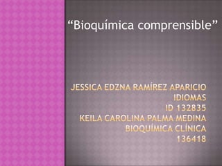 “Bioquímica comprensible” Jessica EDZNA RAMÍREZ APARICIOIDIOMASID 132835KEILA CAROLINA PALMA MEDINABIOQUÍMICA CLÍNICA136418 