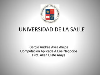 UNIVERSIDAD DE LA SALLE
Sergio Andrés Avila Alejos
Computación Aplicada A Los Negocios
Prof. Allan Ulate Araya
 