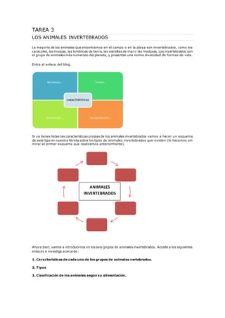TAREA 3 
LOS ANIMALES INVERTEBRADOS 
La mayoría de los animales que encontramos en el campo o en la playa son invertebrado...
