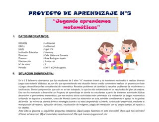 Proyecto de Aprendizaje: Juegos Matemáticos para Niños de 3 Años en La ...