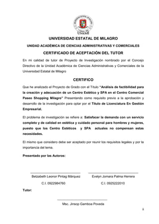 ii 
UNIVERSIDAD ESTATAL DE MILAGRO UNIDAD ACADÉMICA DE CIENCIAS ADMINISTRATIVAS Y COMERCIALES CERTIFICADO DE ACEPTACIÓN DE...