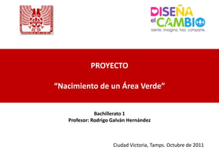 PROYECTO “Nacimiento de un Área Verde” Bachillerato 1 Profesor: Rodrigo Galván Hernández Ciudad Victoria, Tamps. Octubre de 2011 
