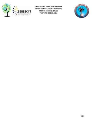UNIVERSIDAD TÉCNICA DE MACHALA
CURSO DE NIVELACIÓN Y ADMISIÓN
ÁREA DE ESTUDIO: SALUD
PROYECTO DE BIOLOGIA

40

 