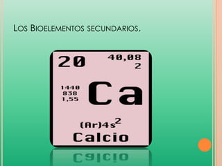LOS BIOELEMENTOS SECUNDARIOS.

 