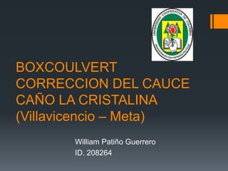 BOXCOULVERT
CORRECCION DEL CAUCE
CAÑO LA CRISTALINA
(Villavicencio – Meta)
       William Patiño Guerrero
       ID. 208264
 