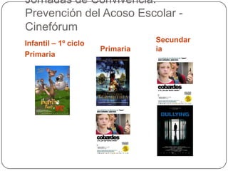 Jornadas de Convivencia:
Prevención del Acoso Escolar -
Cinefórum
Infantil – 1º ciclo
Primaria
Primaria
Secundar
ia
 