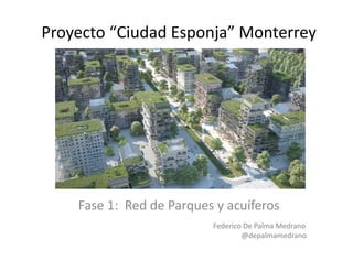 Proyecto “Ciudad Esponja” Monterrey
Fase 1: Red de Parques y acuíferos
Federico De Palma Medrano
@depalmamedrano
 