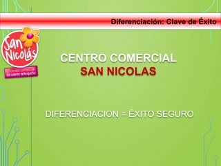 Diferenciación: Clave de Éxito
CENTRO COMERCIAL
SAN NICOLAS
DIFERENCIACION = ÉXITO SEGURO
 