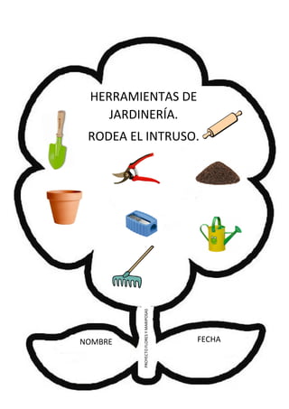 NOMBRE FECHA
PROYECTOFLORESYMARIPOSAS
HERRAMIENTAS DE
JARDINERÍA.
RODEA EL INTRUSO.
 