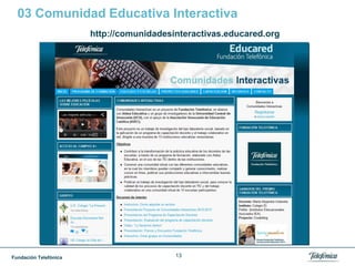 Fundación Telefónica 13
03 Comunidad Educativa Interactiva
http://comunidadesinteractivas.educared.org
 