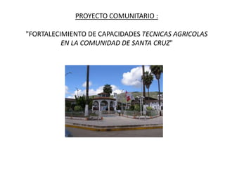 PROYECTO COMUNITARIO :
"FORTALECIMIENTO DE CAPACIDADES TECNICAS AGRICOLAS
EN LA COMUNIDAD DE SANTA CRUZ"

 