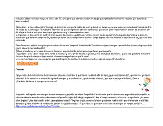 actividad colocare música relajante para ellos. (las imágenes que coloreen pueden ser dibujos que representen las buenas acciones que debemos de
llevar acabo)
Ahora bien, se irán colocando los trabajos de los niños en una parte visible del salón y dando un tiempo para que cada uno visualice el trabajo de otros.
Por medio de la estrategia “el microfono“ (se trata de que dialogaremos sobre la experiencia que se tuvo, pero respetaremos la opinion de los demás, por
ello al que se le dé el micrófono será aquel que hablará y los demás escucharemos.
Se organiza a los alumnos en cuatro o cinco equipos de manera equilibrada (niños y niñas). Cada equipo tendrá juguetes diferentes y se dará la
indicación que deberán compartir los juguetes que tienen con sus compañeros de mesa, tiempo después rotarán teniendo la oportunidad de jugar con otros
materiales.
Para terminar, pedirles su ayuda para colocar la norma “comparto los materiales“ (se colocan alguna imagen representativa o bien fotografía de los
mismos alumnos representándolo).
Al tener el material en su mesa los alumnos llevaran acabo el conteo de las piezas que tienen que compartir.
Al finalizar en la ultima ronda contaremos el material y en su libreta tendrán que dibujar la cantidad del material que les toco y escribir su numero
(en caso de que el alumno no logre escribir el numero apoyarlo para que lo copie)
En su manual pegaran una imaginen que les entregara la cual hará alusión a nuestra regla de compartir el material.
INDAGAMOS
Miércoles:
Apoyándose de las dos normas de convivencia colocadas, recordar lo que hemos realizado estos dos días ¿qué hemos realizado? ¿qué normas ya hemos
colocado? Se les mostrará a los niños la siguiente imagen, y se cuestionará ¿qué le sucedió al niño? ¿´por qué creen que se lastimó? ¿Cómo se siente el niño?
¿Qué debió de hacer el niño para no caerse?
Enseguida, entregarles una imagen de una mariposa y papelitos de colores (papel lustre) e indicarles que la decoraremos pegándoles estos papelitos, se
colocara sobre la mesa los materiales necesarios (papelitos, hojas de trabajo, pegamento) dar el tiempo necesario, al concluir, preguntarles ¿las mesas
están limpias? ¿luce bien nuestro salón? ¿qué podemos hacer? Muy bien chicos, vamos a limpiar y ordenar nuestro salón, para terminar pronto todos
debemos ayudar. Mientras lo realizan les pondre la siguiente melodia “A guardar, a guardar cada cosa en su lugar sin romper, sin tirar….
“https://www.youtube.com/watch?v=SexxNS3WSuo
 