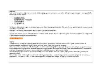 cada uno.
Se les darán consignas y reglas claras en cada uno de los juegos, y vamos a observar y a resaltar si hay niños que no cumplen o niños que si lo están
haciendo de manera correcta.
• JUEGO DE LOTERÍA.
• JUEGO SERPIENTES Y ESCALERAS.
• LAS ESCONDIDAS.
• LA CUCARACHA.
Se retomará el tema de las reglas, ¿si consideran que fueron útiles en los juegos y actividades? ¿Por qué? ¿Si creen que las reglas son necesarias en la
vida cotidiana? Entre otras
Preguntar a los alumnos ¿Qué recuerdan sobre las reglas?, ¿Por qué son importantes?
A partir de la próxima semana implementaremos un cuadro de Honor, donde se ubicará a 3 alumnos que en la semana cumplieron con el reglamento,
y tuvieron buena convivencia con sus compañeros.
SOCIALIZAMOS
VIERNES
Se proporcionará una hoja de trabajo en donde estarán las normas de convivencia vistas estas semanas para que los alumnos iluminen, de
preferencia pedirles que lo lleven a casita y todos los días antes de salir rumbo a la escuela, los recuerden.
Colocar las normas de convivencia faltantes: “respeto a mis companeros“ “evito agredir a mis amigos“ de igual manera se dara un espacio para que
los niños propongan otros acuerdos que consideren importantes, de esta manera concluiremos colocando en el salón todas nuestras normas de convivencia
y haremos una pequeña tabla para ir evaluando por día la actitud de cada uno de los alumnos en clase.
Colocaremos en el patio de la escuela un stand con nuestros manuales en donde la comunidad escolar podrá pasar a observarlos y conocer como
debemos de actuar.
Para concluir nuestro bonito proyecto pasaremos a los salones que nos permitan a expresarles algunas recomendaciones de reglas de convivencia que
podrían llevar a cabo en sus aulas, así como también explicaran la importancia de seguir las reglas y de convivir sanamente.
 