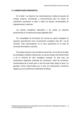 Anejo 4 Cálculos constructivos
Proyecto de construcción de una explotación porcina de cebo para 1.950 plazas ubicada en
el T.M de Castel de Cabra (Teruel)
25
5. FOSAS DE DEYECCIONES
La instalación de saneamiento comienza en las naves, con la
acumulación del purín en las fosas de deyección situadas debajo del enrejillado
de las celdas.
Estas fosas no tienen pendiente alguna para evitar la sedimentación de
la materia sólida y están conectadas a una tubería por donde fluye el purín
hasta una arqueta de registro.
Las arquetas donde se encuentra la apertura de la fosa de deyecciones
se colocarán fuera de la nave por si se producen atascos. Las bajantes desde
la arqueta hasta la fosa de purín serán del mismo material
Las fosas de deyección serán de hormigón HA-25/B/20/IIa + Qb y el
acero para su armado B 500 T. Estarán formadas por muros de 15cm de grosor
y una losa de 15cm de espesor sobre el hormigón de limpieza.
La solera se distribuye por toda la superficie de la nave, evitando con
ello cualquier percolación en el suelo. La superficie total de solera será de
684m2
.
Tanto los muros, como la losa se arman por el método de cuantía
geométrica mínima establecida en la EHE art.42.
Armado de muros
Acero necesario en la sección vertical:
As  0.0009 x b x h
As  0.0009 x 15 x 100 = 1.35 cm2
La cuantía mínima vertical es la correspondiente a la cara de tracción. Se
recomienda disponer en la cara opuesta una armadura mínima igual al 30% de
la consignada.
 