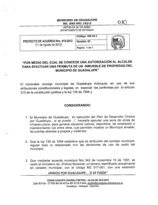 Proyecto de acuerdo 013 - 2012
