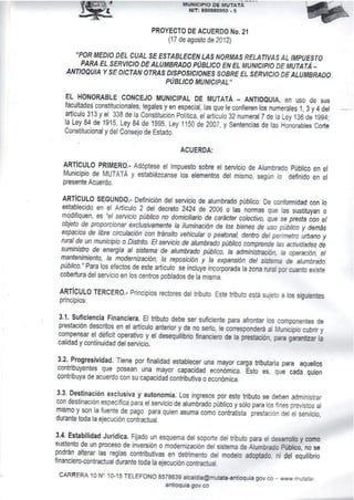 Proyecto de acuerdo no. 21 de agosto 17 de 2012