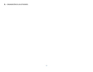 12
8.- ORGANIZACIÓN DE LAS ACTIVIDADES:
 