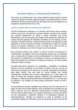 el reciclaje como alternativa para disminuir la contaminacion(proyecto ...
