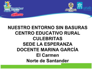 NUESTRO ENTORNO SIN BASURAS CENTRO EDUCATIVO RURAL CULEBRITAS SEDE LA ESPERANZA DOCENTE MARINA GARCÍA El Carmen Norte de Santander 