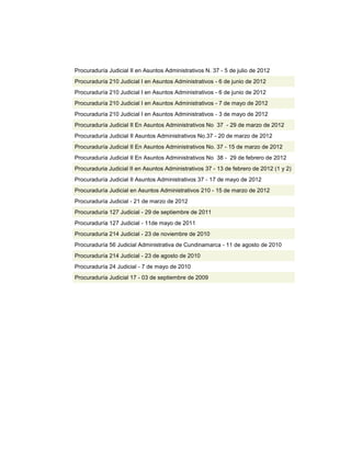 Procuraduría Judicial II en Asuntos Administrativos N. 37 - 5 de julio de 2012
Procuraduría 210 Judicial I en Asuntos Administrativos - 6 de junio de 2012
Procuraduría 210 Judicial I en Asuntos Administrativos - 6 de junio de 2012
Procuraduría 210 Judicial I en Asuntos Administrativos - 7 de mayo de 2012
Procuraduría 210 Judicial I en Asuntos Administrativos - 3 de mayo de 2012
Procuraduría Judicial II En Asuntos Administrativos No 37 - 29 de marzo de 2012
Procuraduría Judicial II Asuntos Administrativos No.37 - 20 de marzo de 2012
Procuraduría Judicial II En Asuntos Administrativos No. 37 - 15 de marzo de 2012
Procuraduría Judicial II En Asuntos Administrativos No 38 - 29 de febrero de 2012
Procuraduria Judicial II en Asuntos Administrativos 37 - 13 de febrero de 2012 (1 y 2)
Procuraduría Judicial II Asuntos Administrativos 37 - 17 de mayo de 2012
Procuraduría Judicial en Asuntos Administrativos 210 - 15 de marzo de 2012
Procuraduría Judicial - 21 de marzo de 2012
Procuraduría 127 Judicial - 29 de septiembre de 2011
Procuraduría 127 Judicial - 11de mayo de 2011
Procuraduría 214 Judicial - 23 de noviembre de 2010
Procuraduría 56 Judicial Administrativa de Cundinamarca - 11 de agosto de 2010
Procuraduría 214 Judicial - 23 de agosto de 2010
Procuraduría 24 Judicial - 7 de mayo de 2010
Procuraduría Judicial 17 - 03 de septiembre de 2009
 