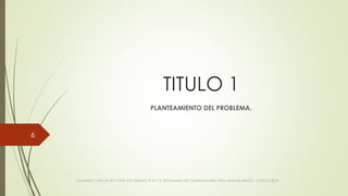 TITULO 1
PLANTEAMIENTO DEL PROBLEMA.
VIAJANDO CON LAS TIC´S POR LOS GRADOS 3° 4° Y 5° DIPLOMADO DE COMPUTADORES PARA EDUCAR ATRATO - CHOCÓ 2014
6
 